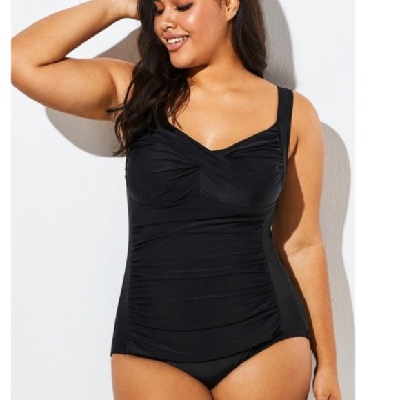 Black Twist Front Push Up One Piece Swim - Picture 1 of 5